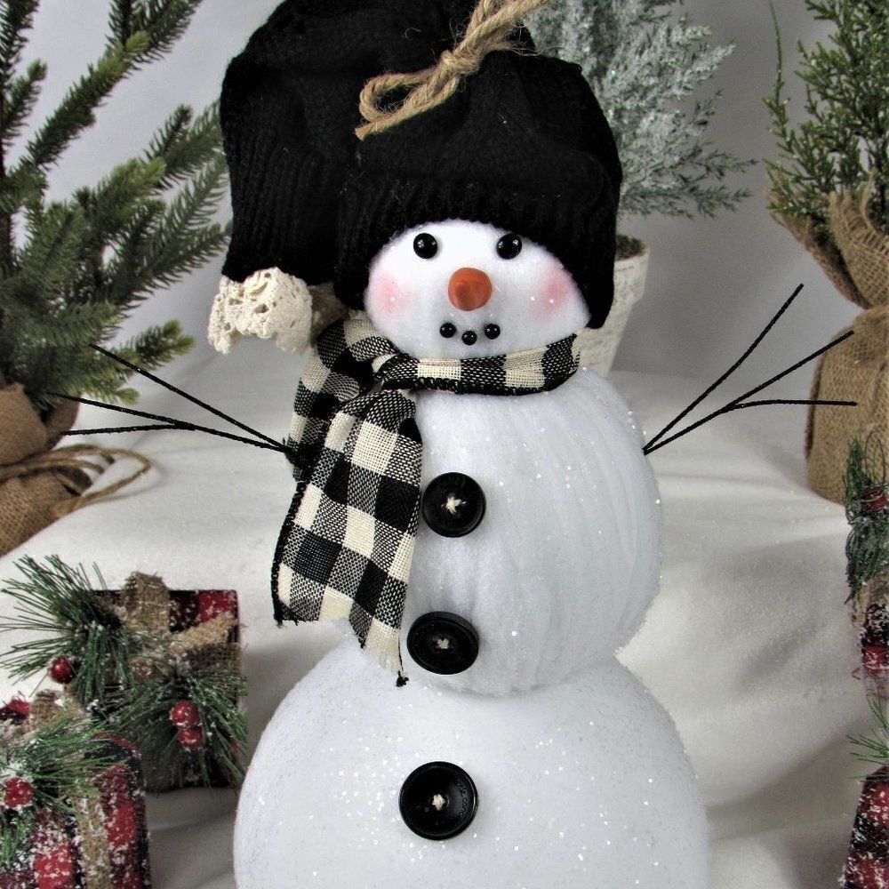 Snowman Handmade Rustic Winter Farmhouse Decoration Stands 13.5" High 6" Wide